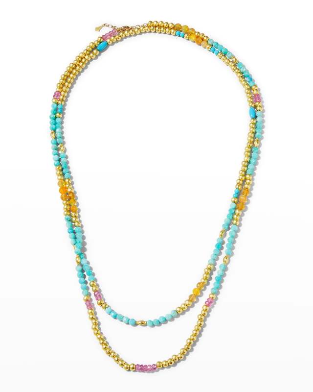 18K Yellow Gold Amazonite, Opal, Pink Sapphire and Turquoise Necklace